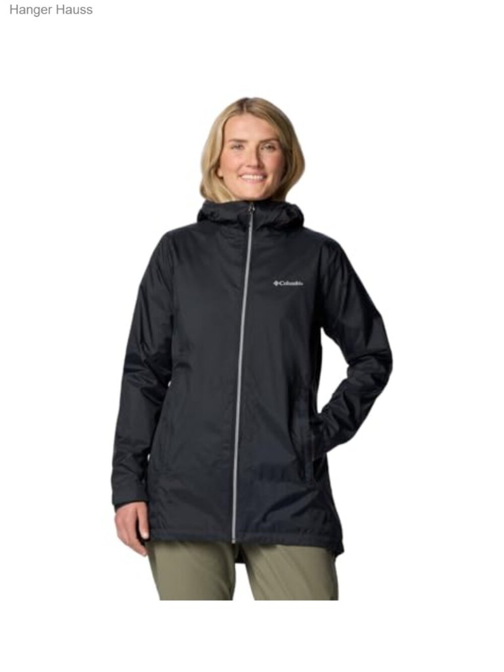 Women's Lined Long Rain Jacket with Adjustable Hood